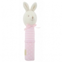 Alimrose Hand Squeaker Pink Stripe & Spot  Bunny